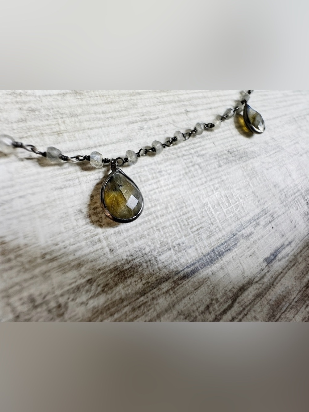Vintage Boho 925 Sterling Silver Faceted Labradorite Station Layering Necklace - Picture 4 of 7